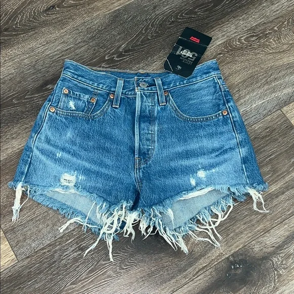 Levi's Light Blue Distressed Denim Jean Shorts - Picture 5 of 12